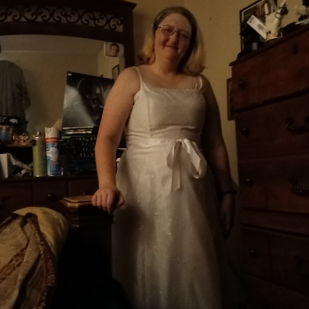 Elegant White Spaghetti Straps Wedding Dress With White Ribbon Across Waist